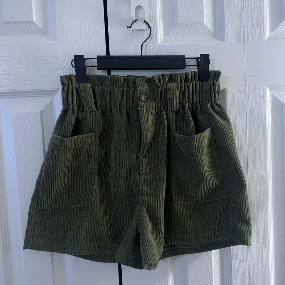 Altar'd State High Waist Corduroy Shorts - Forest Green